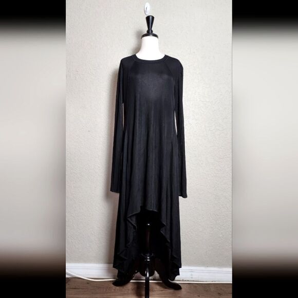 Alexander Wang Ribbed Knit Long Sleeve Mullet Dress Black - Picture 1 of 5